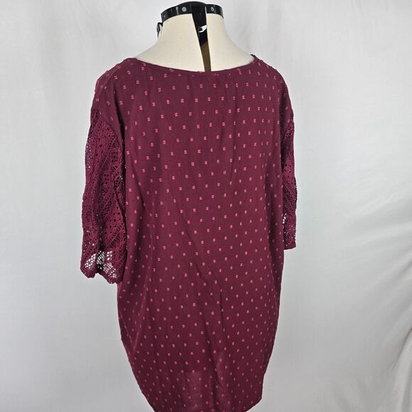 Bloomchic Blouse Women's 3X Purple Fabric Polka Dot Lace Short Sleeve Blouse NWT - Picture 13 of 14